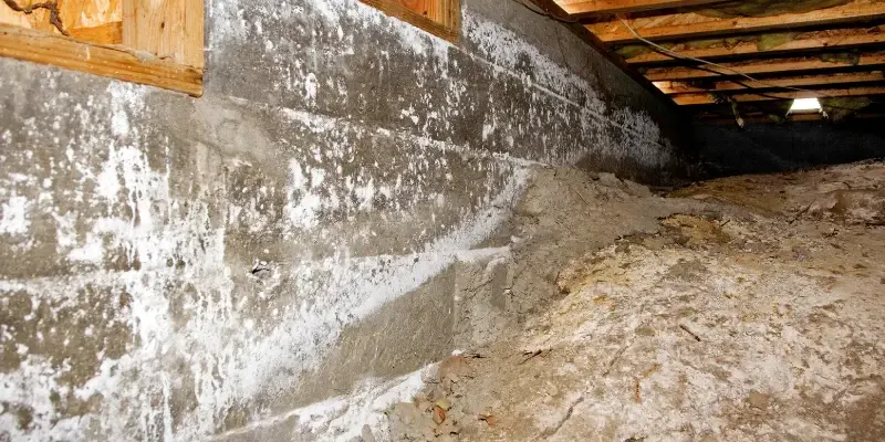 Mold in a residential crawl space.