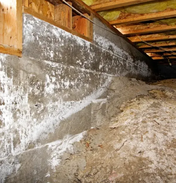 Mold in a residential crawl space.