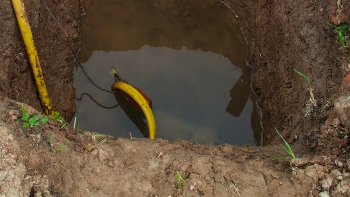 Water seen here is collecting under a foundation due to poor water maagement.