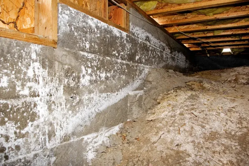 Mold in a residential crawl space.