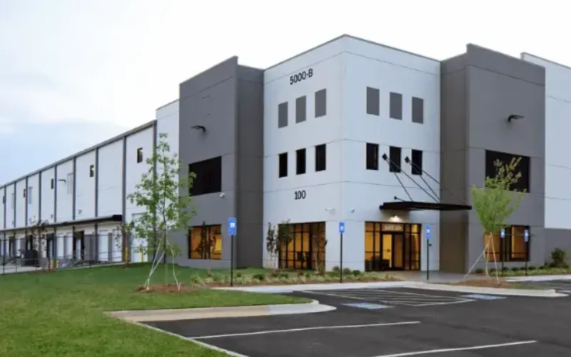 Commercial building with a large warehouse concrete foundation.