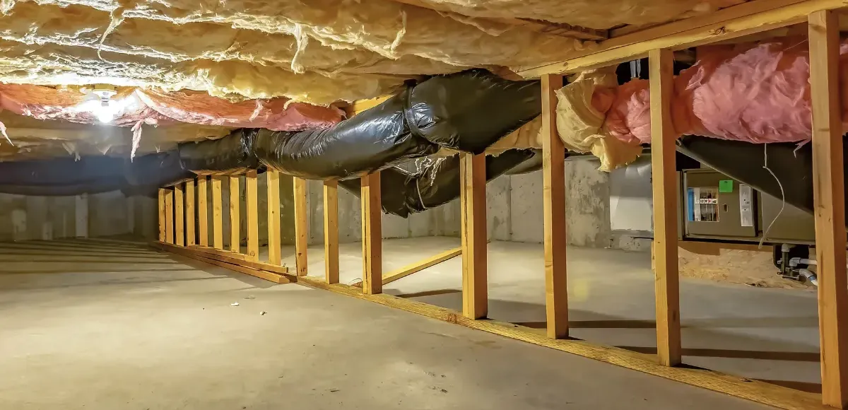 new insulation instaled within the crawl sace beneathe the home.