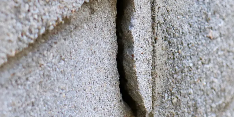 Crack in a block wall.